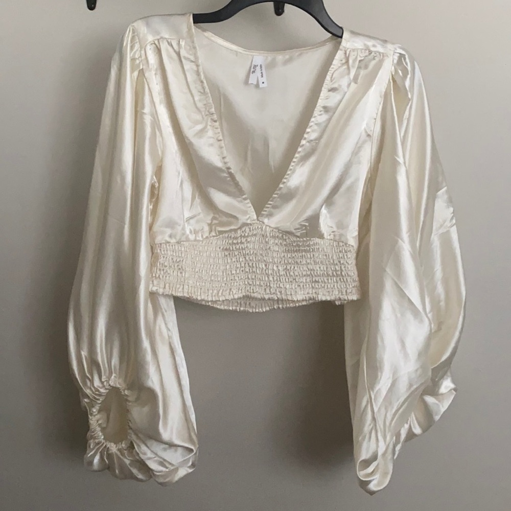 White Bell Sleeved “silk” top